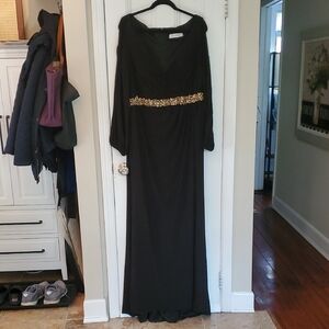 Mac Duggal Black and Gold with Bishop Sleeves